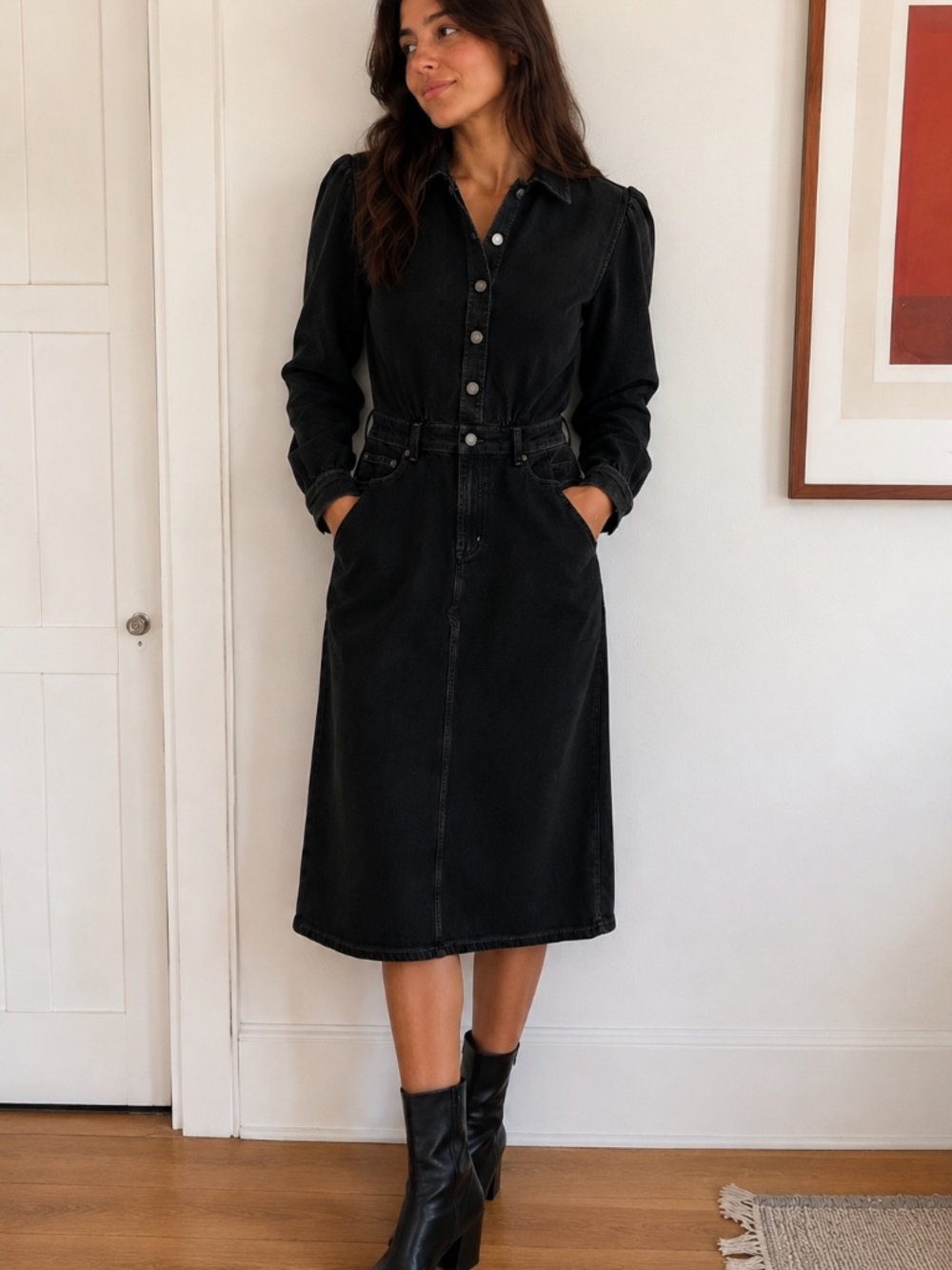 Rails Beverly Black Denim Midi Shirt Dress 100% Cotton NWT Size S
